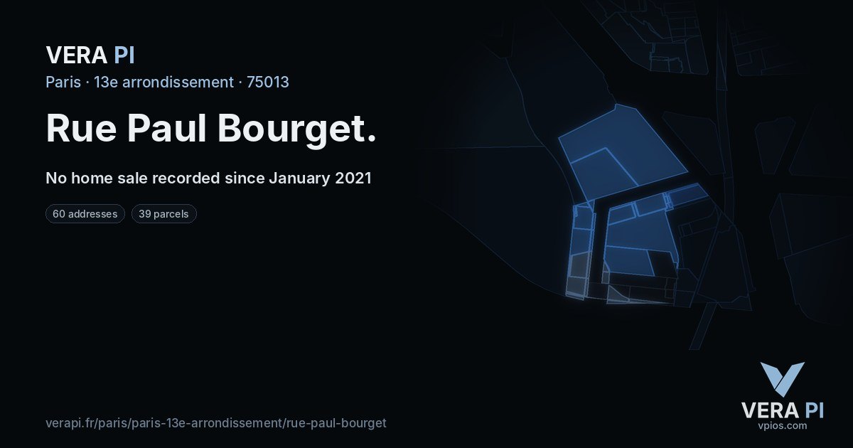 Rue Paul Bourget, 13e arrondissement at night – every parcel coloured by the prices around it, the street's own parcels lit