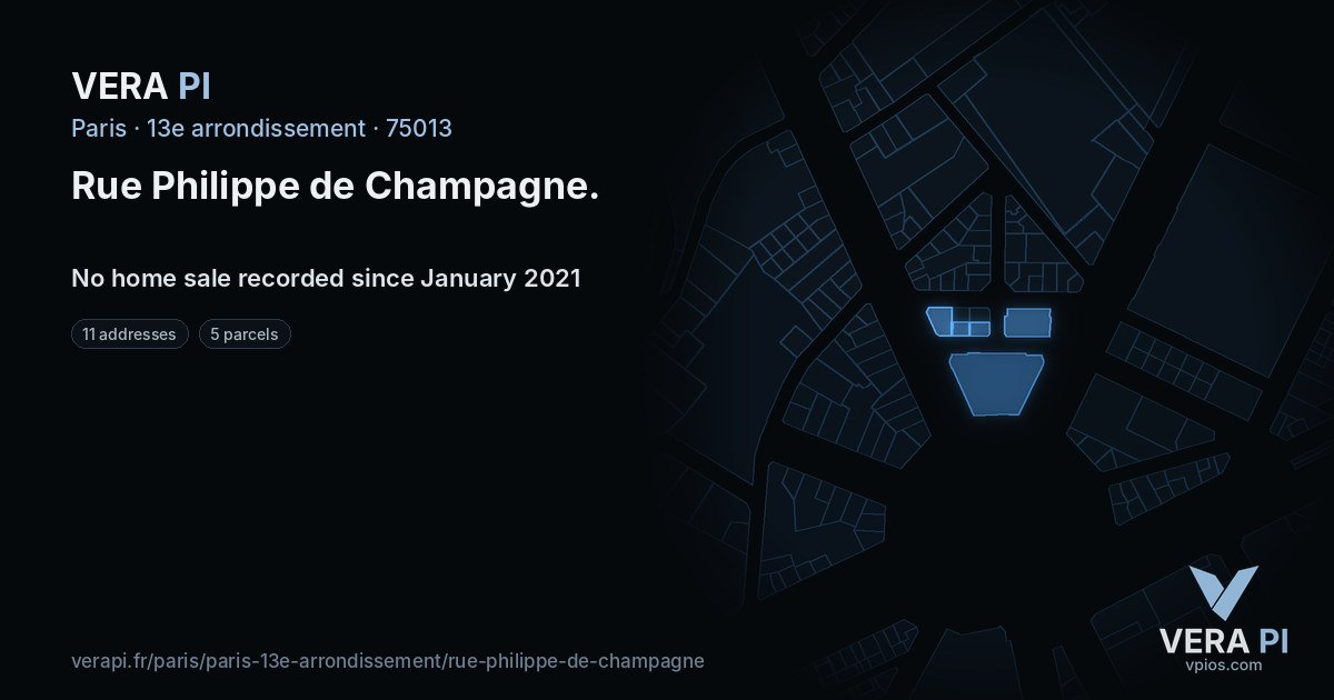 Rue Philippe de Champagne, 13e arrondissement at night – every parcel coloured by the prices around it, the street's own parcels lit