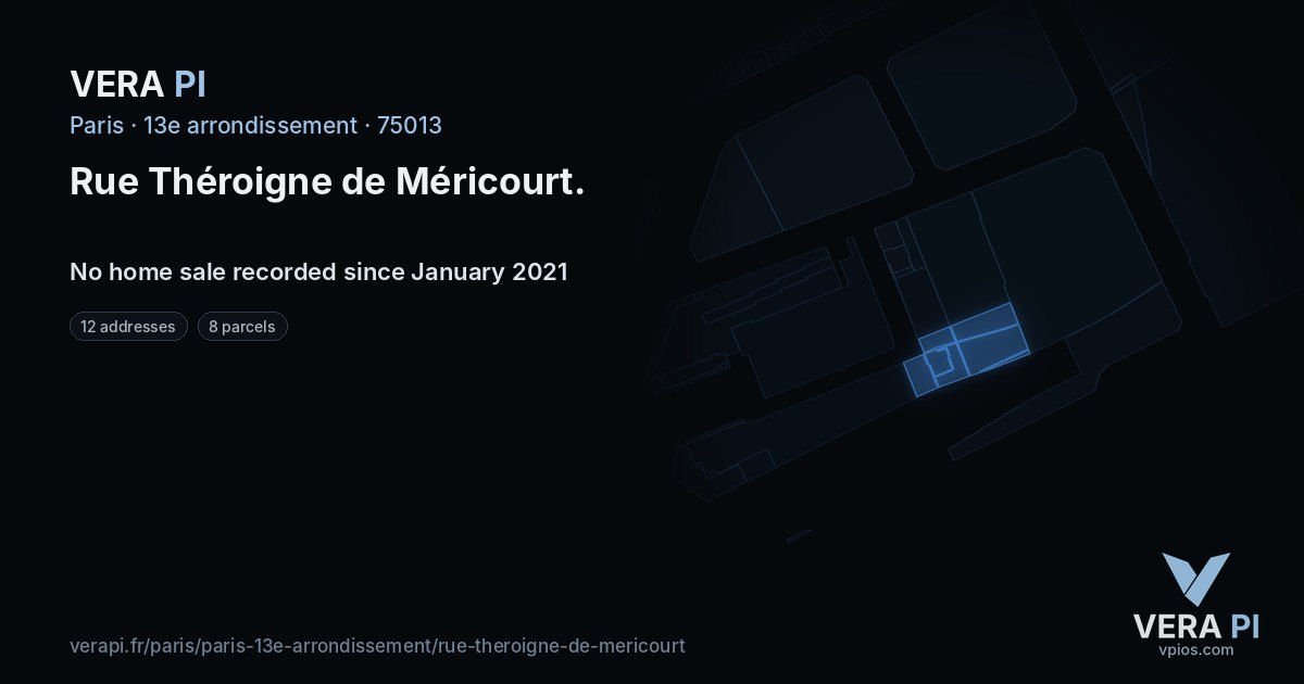 Rue Théroigne de Méricourt, 13e arrondissement at night – every parcel coloured by the prices around it, the street's own parcels lit