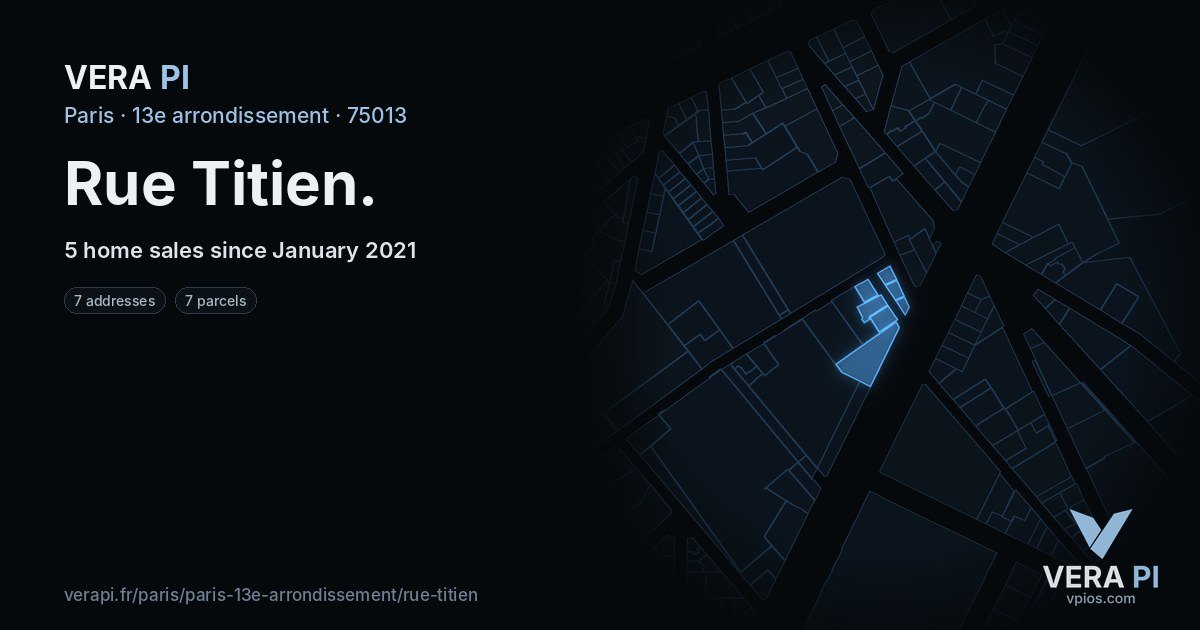Rue Titien, 13e arrondissement at night – every parcel coloured by the prices around it, the street's own parcels lit