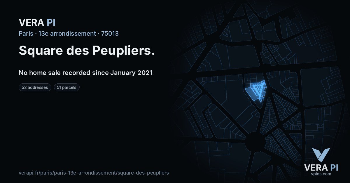 Square des Peupliers, 13e arrondissement at night – every parcel coloured by the prices around it, the street's own parcels lit