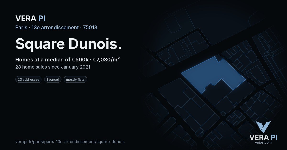 Square Dunois, 13e arrondissement at night – every parcel coloured by the prices around it, the street's own parcels lit