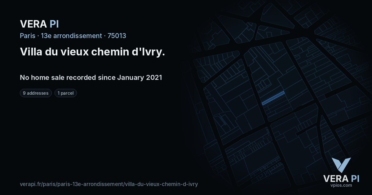 Villa du vieux chemin d'Ivry, 13e arrondissement at night – every parcel coloured by the prices around it, the street's own parcels lit