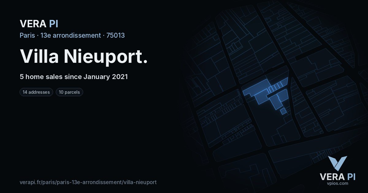 Villa Nieuport, 13e arrondissement at night – every parcel coloured by the prices around it, the street's own parcels lit