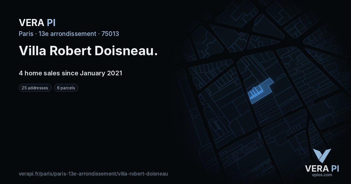 Villa Robert Doisneau, 13e arrondissement at night – every parcel coloured by the prices around it, the street's own parcels lit