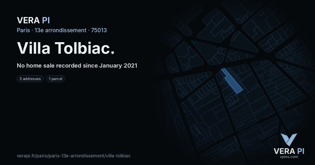 Villa Tolbiac, 13e arrondissement at night – every parcel coloured by the prices around it, the street's own parcels lit