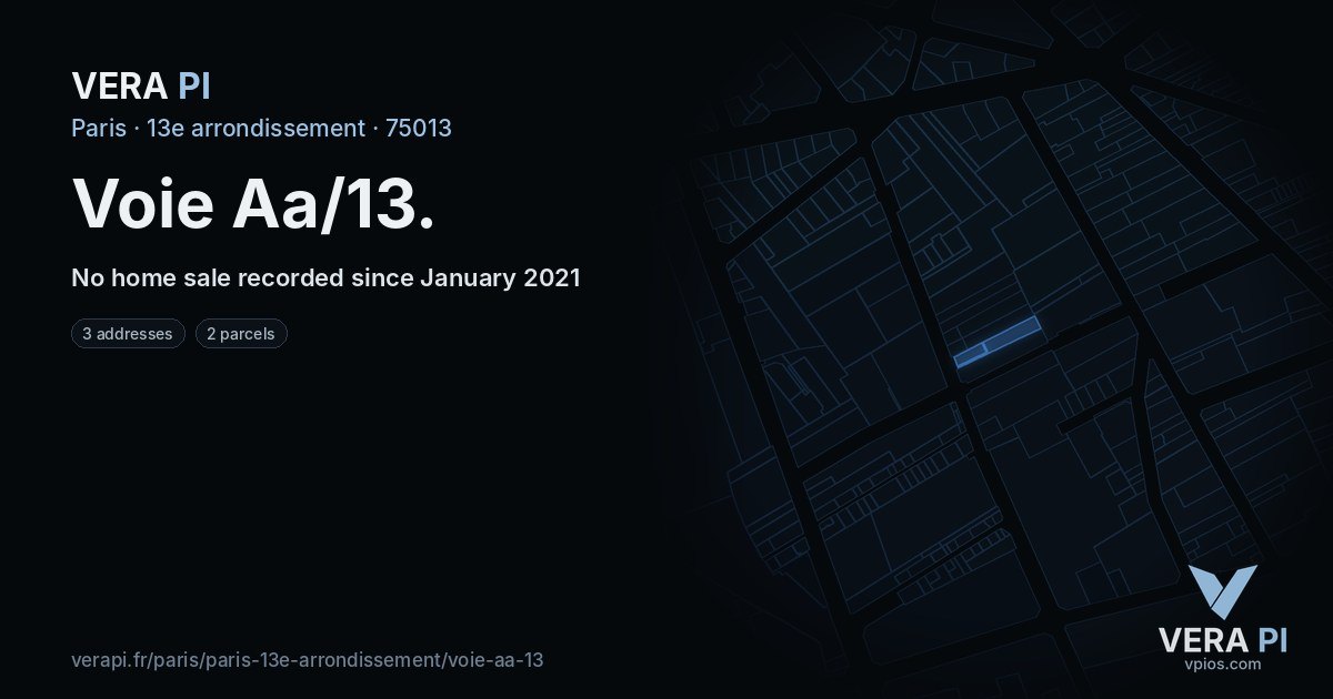 Voie Aa/13, 13e arrondissement at night – every parcel coloured by the prices around it, the street's own parcels lit
