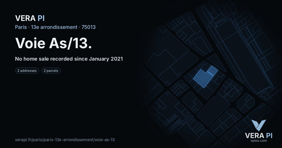 Voie As/13, 13e arrondissement at night – every parcel coloured by the prices around it, the street's own parcels lit