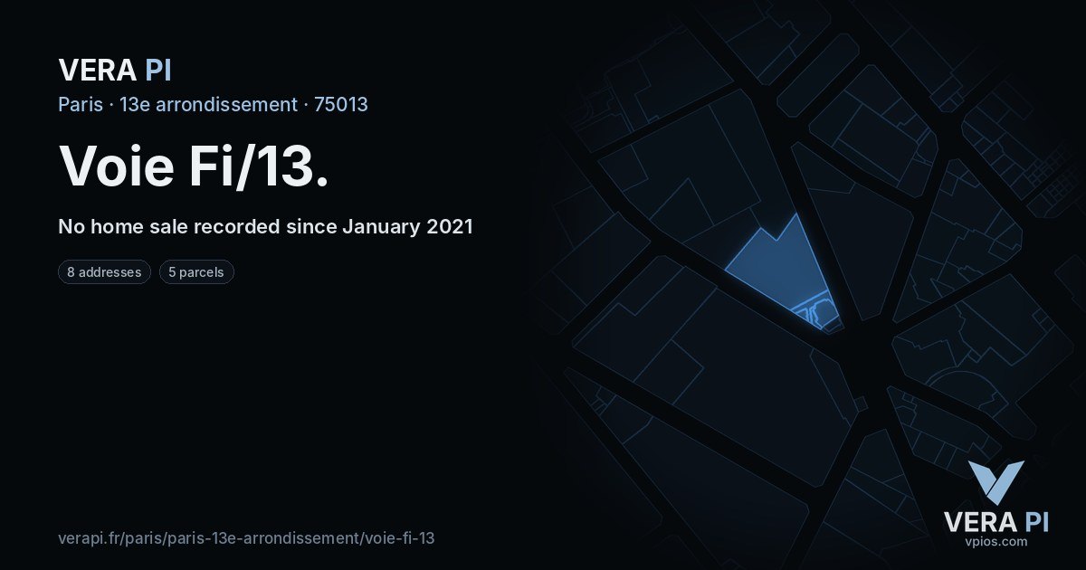 Voie Fi/13, 13e arrondissement at night – every parcel coloured by the prices around it, the street's own parcels lit