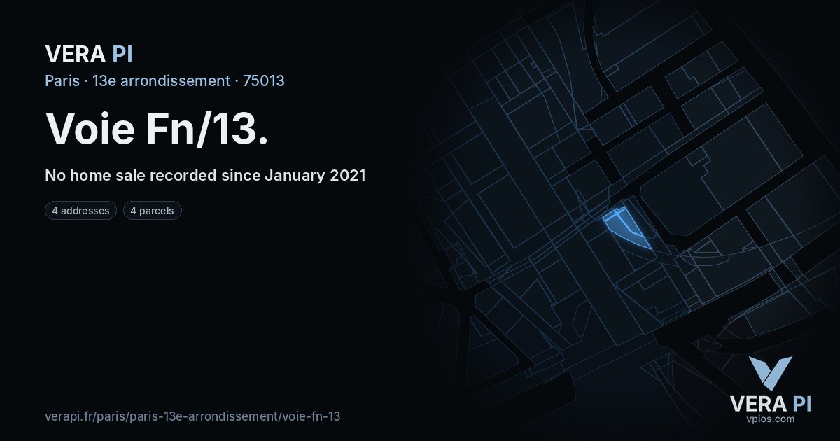 Voie Fn/13, 13e arrondissement at night – every parcel coloured by the prices around it, the street's own parcels lit