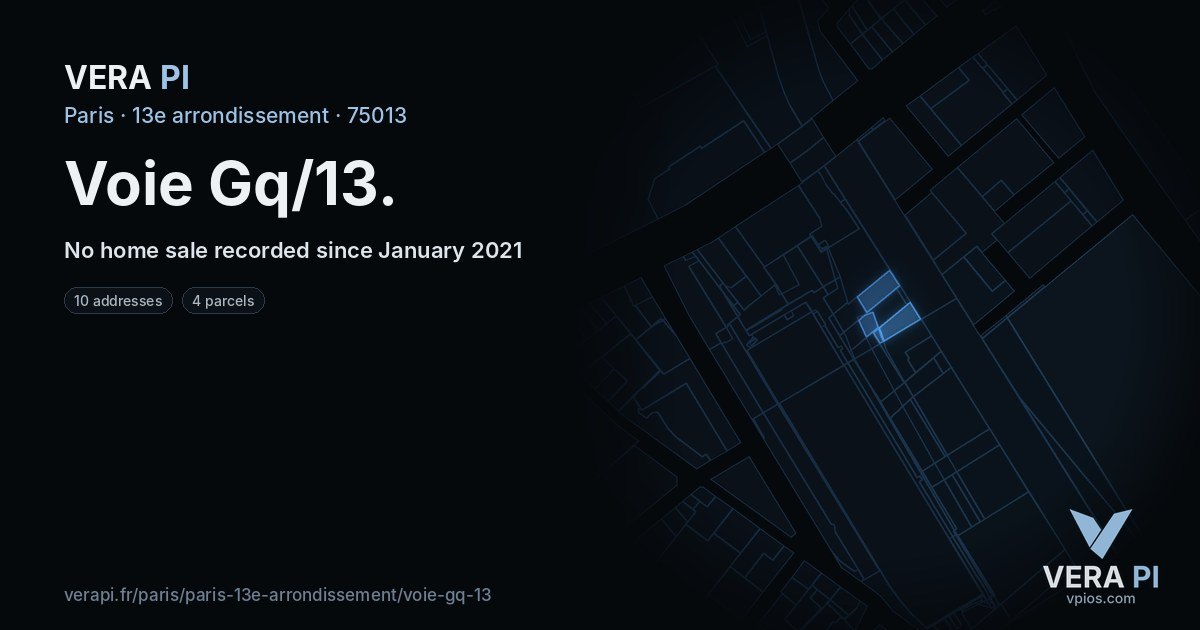 Voie Gq/13, 13e arrondissement at night – every parcel coloured by the prices around it, the street's own parcels lit