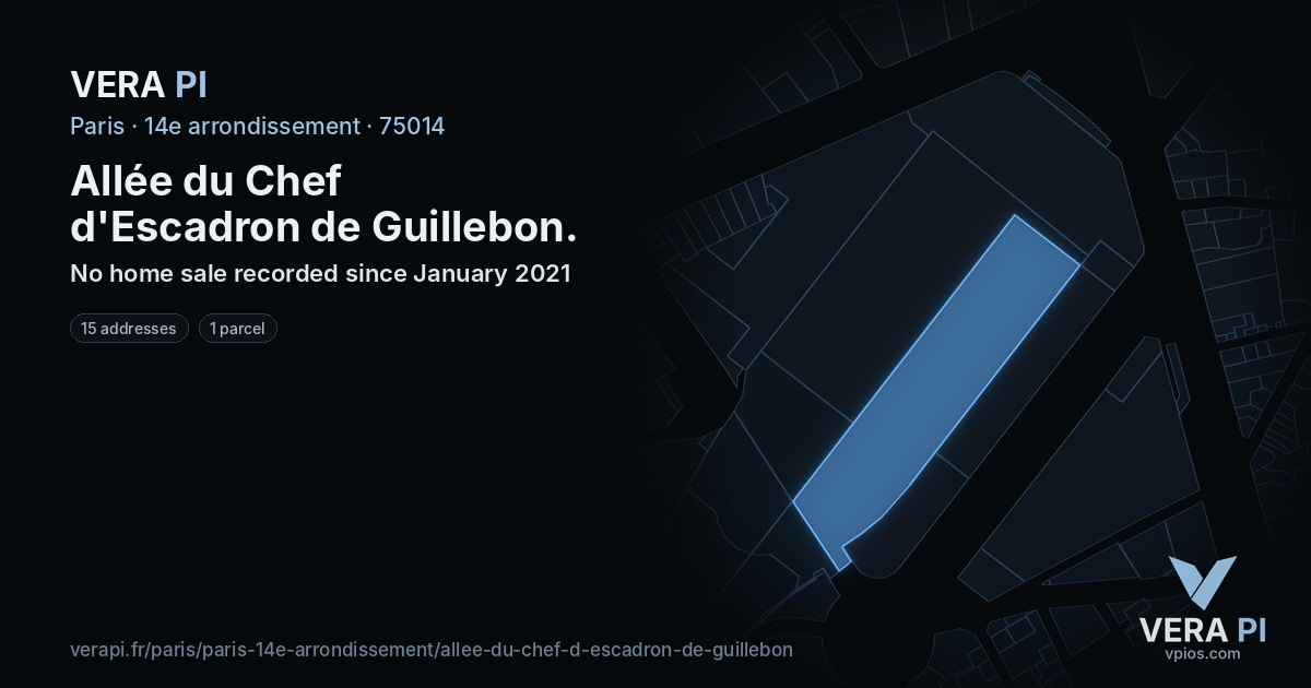 Allée du Chef d'Escadron de Guillebon, 14e arrondissement at night – every parcel coloured by the prices around it, the street's own parcels lit