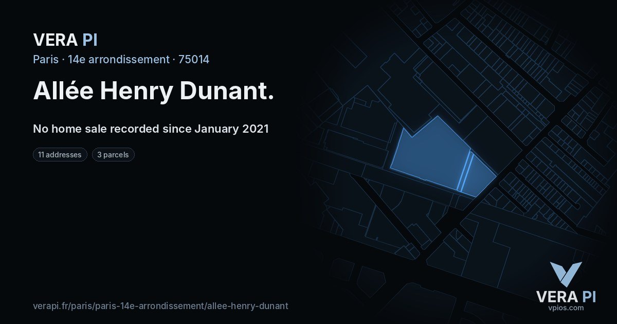 Allée Henry Dunant, 14e arrondissement at night – every parcel coloured by the prices around it, the street's own parcels lit