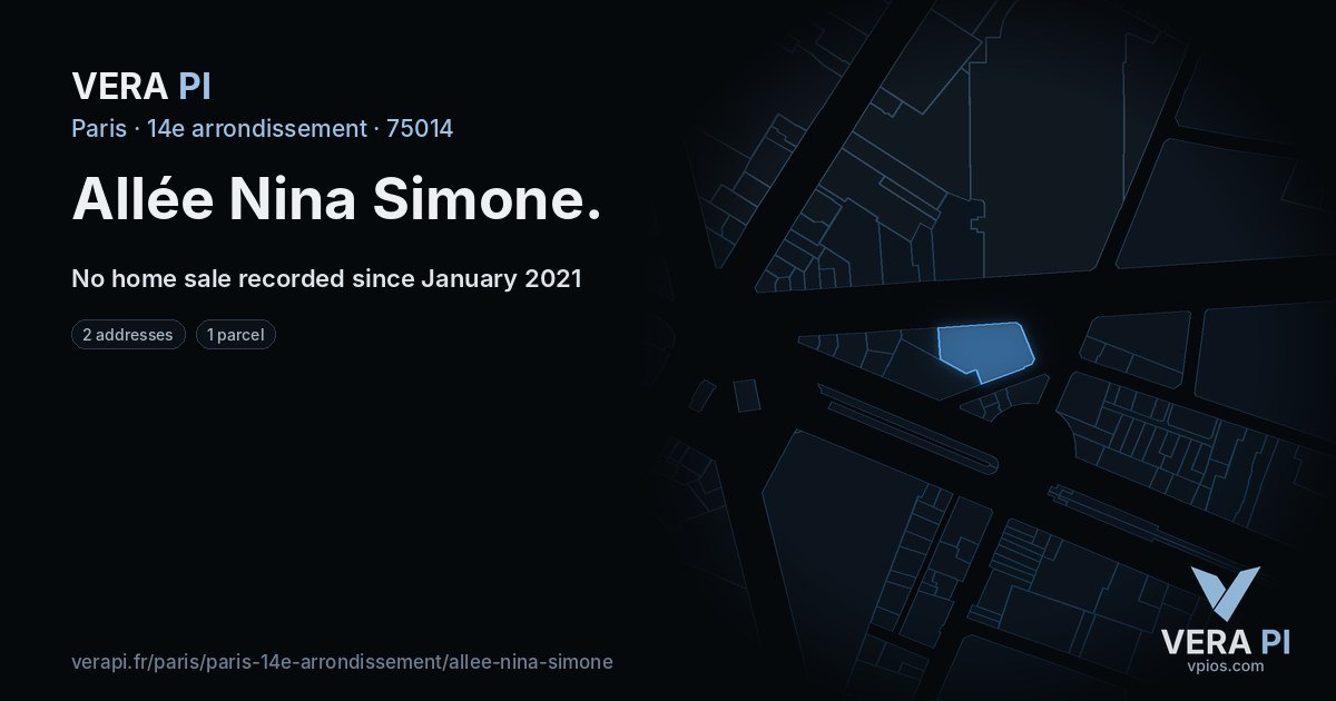 Allée Nina Simone, 14e arrondissement at night – every parcel coloured by the prices around it, the street's own parcels lit