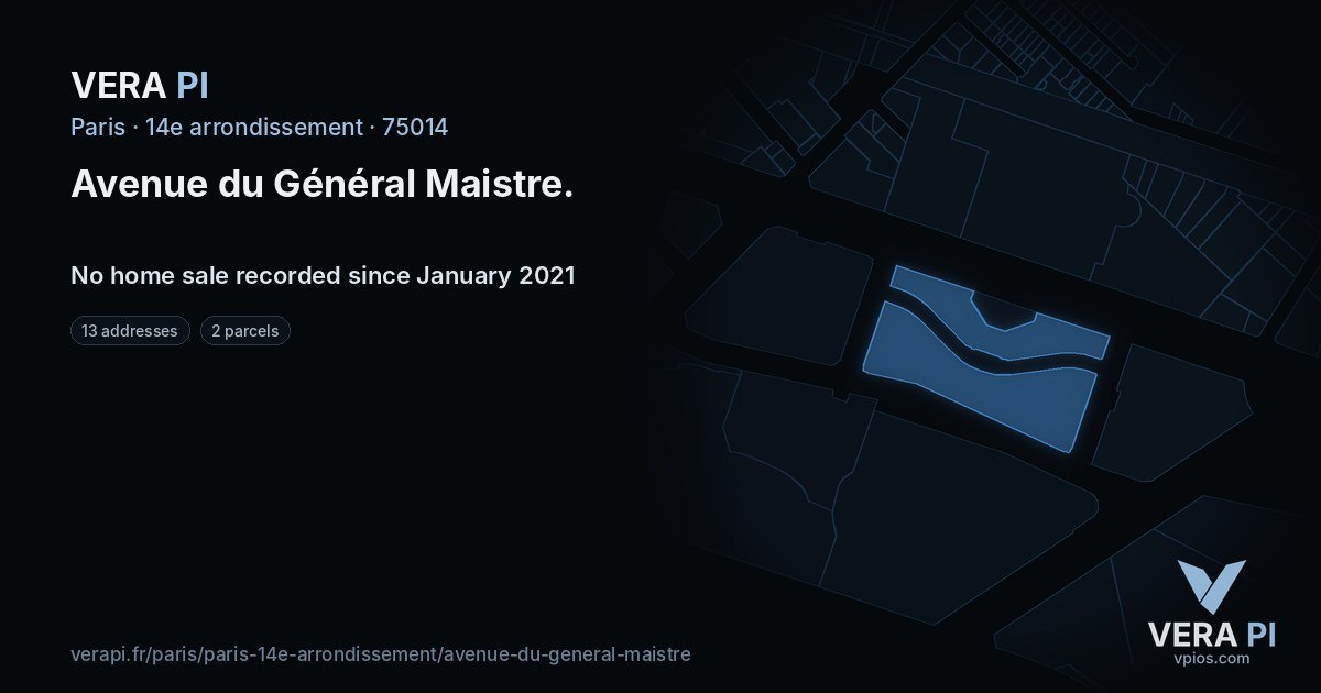Avenue du Général Maistre, 14e arrondissement at night – every parcel coloured by the prices around it, the street's own parcels lit