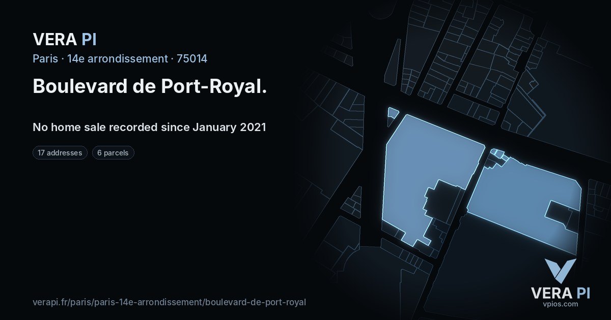 Boulevard de Port-Royal, 14e arrondissement at night – every parcel coloured by the prices around it, the street's own parcels lit