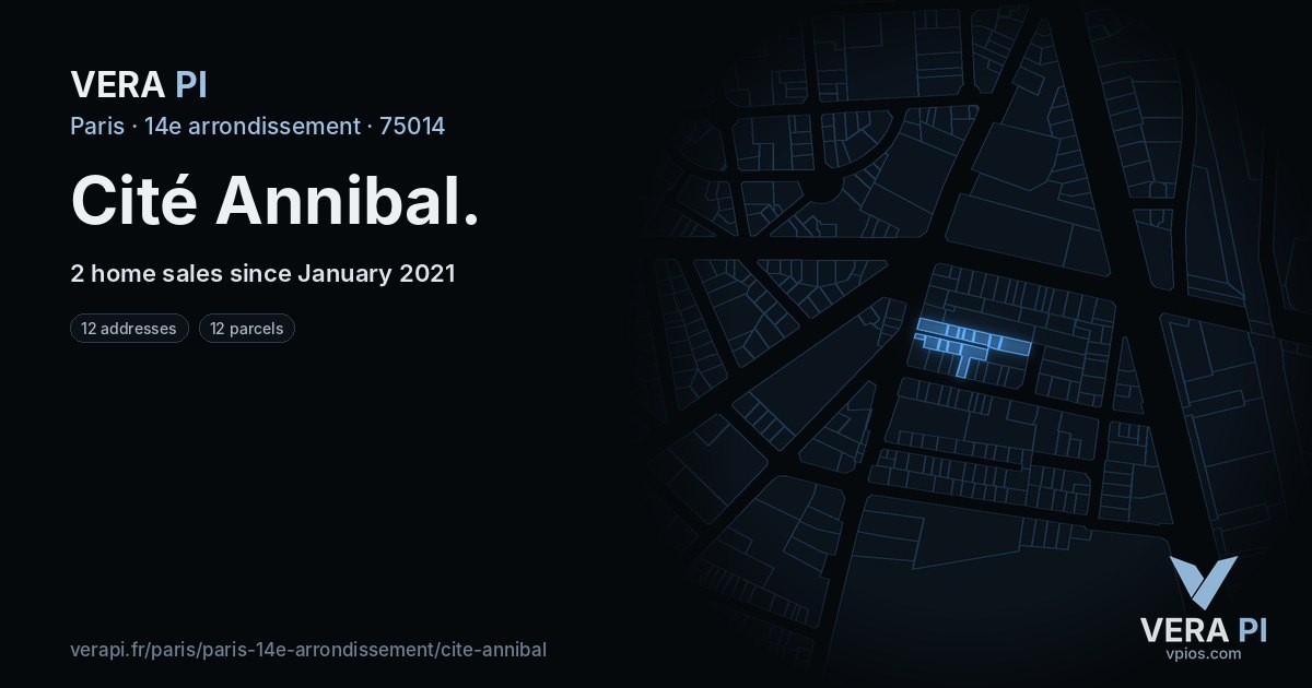 Cité Annibal, 14e arrondissement at night – every parcel coloured by the prices around it, the street's own parcels lit