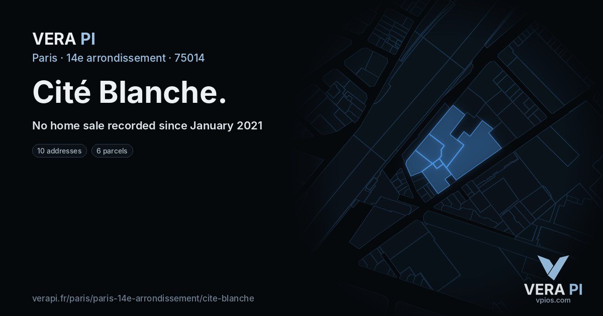 Cité Blanche, 14e arrondissement at night – every parcel coloured by the prices around it, the street's own parcels lit