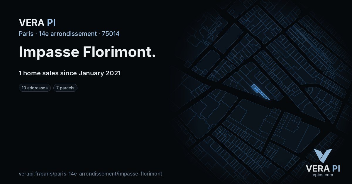 Impasse Florimont, 14e arrondissement at night – every parcel coloured by the prices around it, the street's own parcels lit