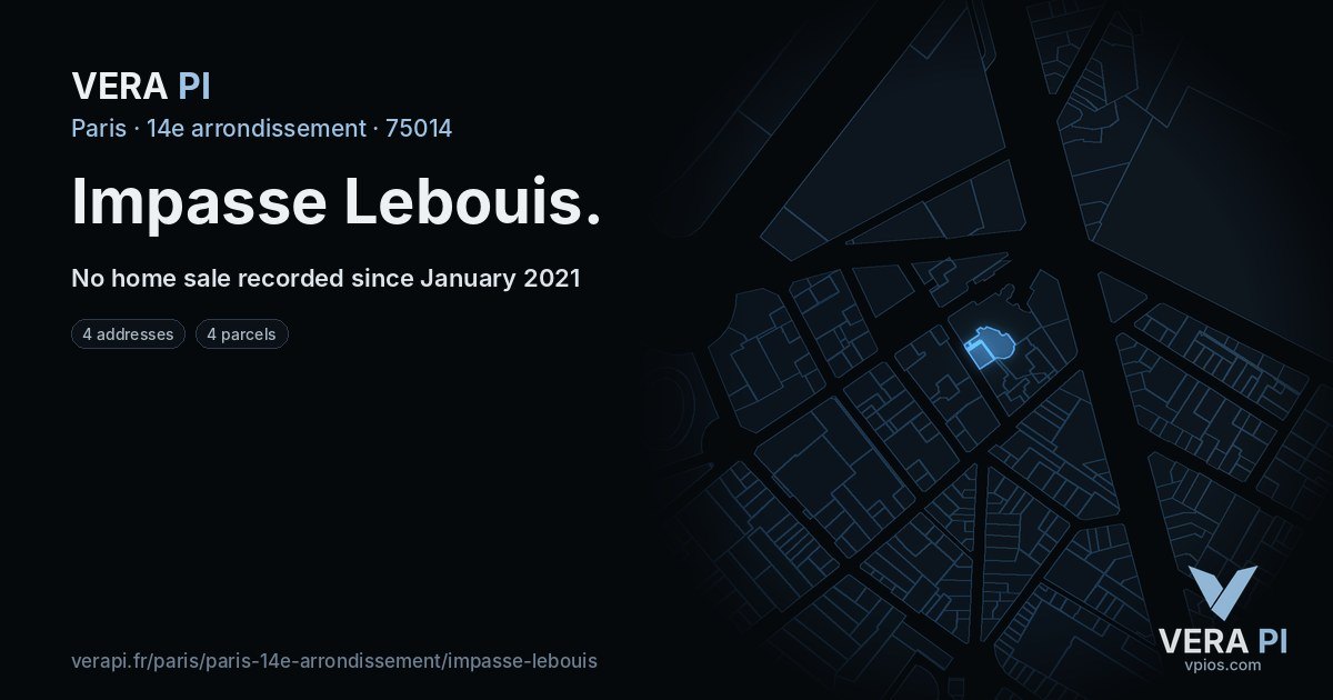 Impasse Lebouis, 14e arrondissement at night – every parcel coloured by the prices around it, the street's own parcels lit