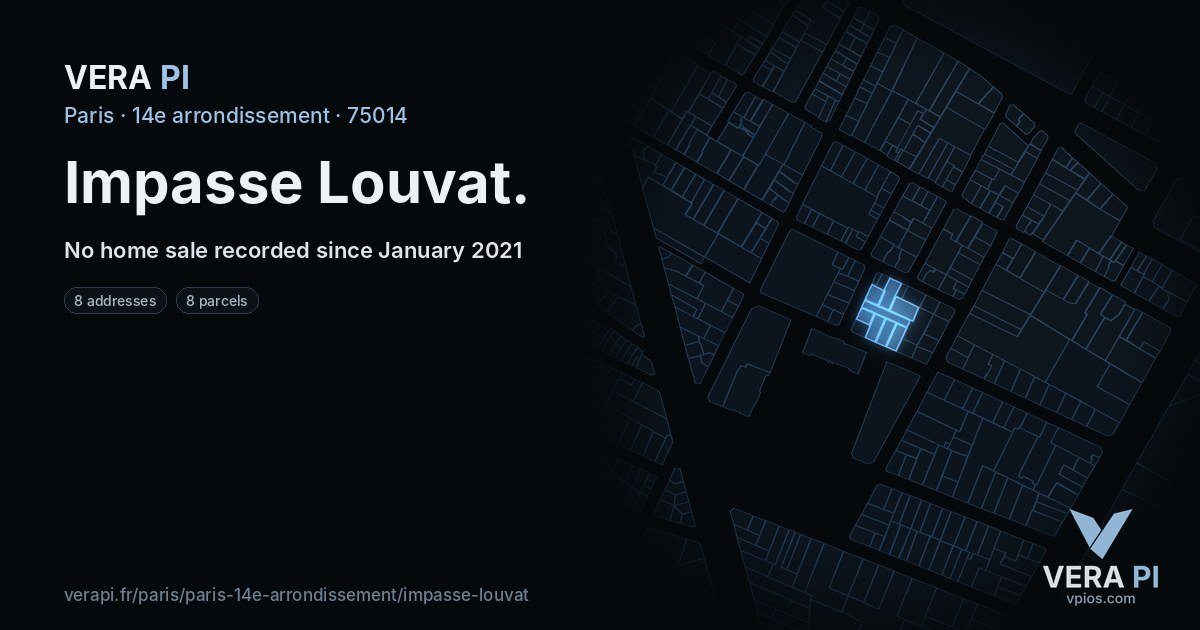 Impasse Louvat, 14e arrondissement at night – every parcel coloured by the prices around it, the street's own parcels lit