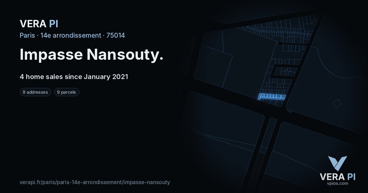 Impasse Nansouty, 14e arrondissement at night – every parcel coloured by the prices around it, the street's own parcels lit