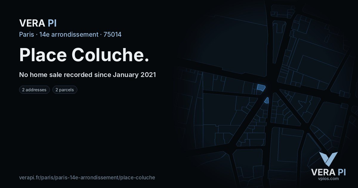 Place Coluche, 14e arrondissement at night – every parcel coloured by the prices around it, the street's own parcels lit