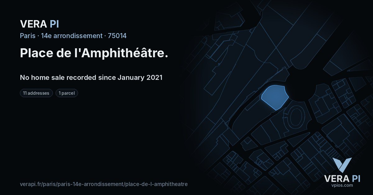 Place de l'Amphithéâtre, 14e arrondissement at night – every parcel coloured by the prices around it, the street's own parcels lit