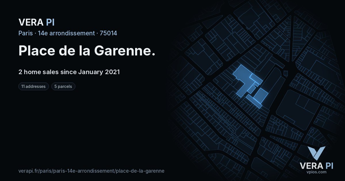 Place de la Garenne, 14e arrondissement at night – every parcel coloured by the prices around it, the street's own parcels lit