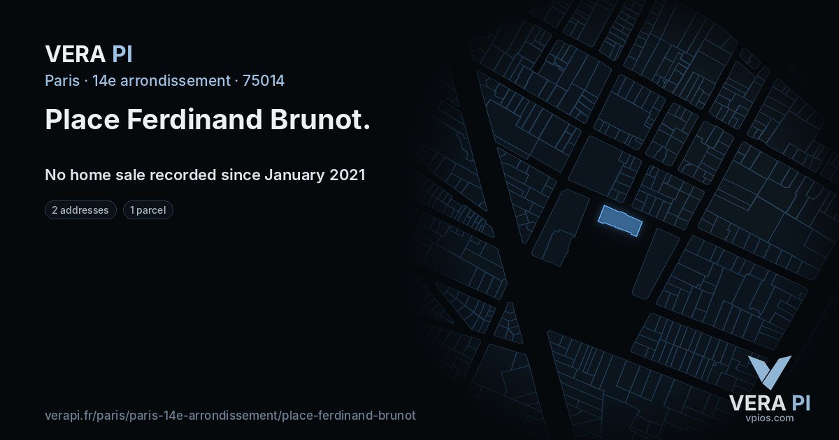 Place Ferdinand Brunot, 14e arrondissement at night – every parcel coloured by the prices around it, the street's own parcels lit