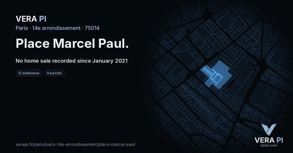 Place Marcel Paul, 14e arrondissement at night – every parcel coloured by the prices around it, the street's own parcels lit