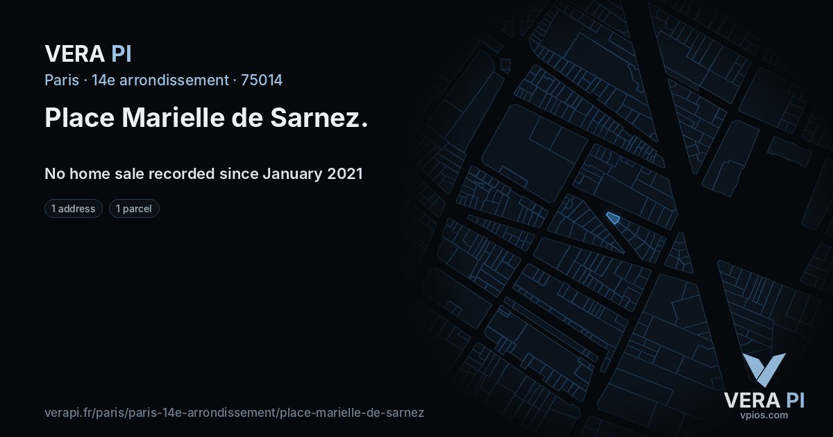 Place Marielle de Sarnez, 14e arrondissement at night – every parcel coloured by the prices around it, the street's own parcels lit