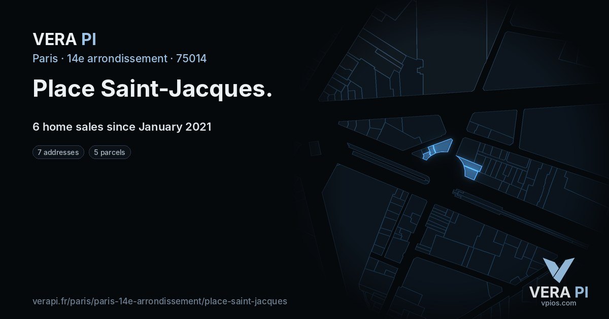 Place Saint-Jacques, 14e arrondissement at night – every parcel coloured by the prices around it, the street's own parcels lit