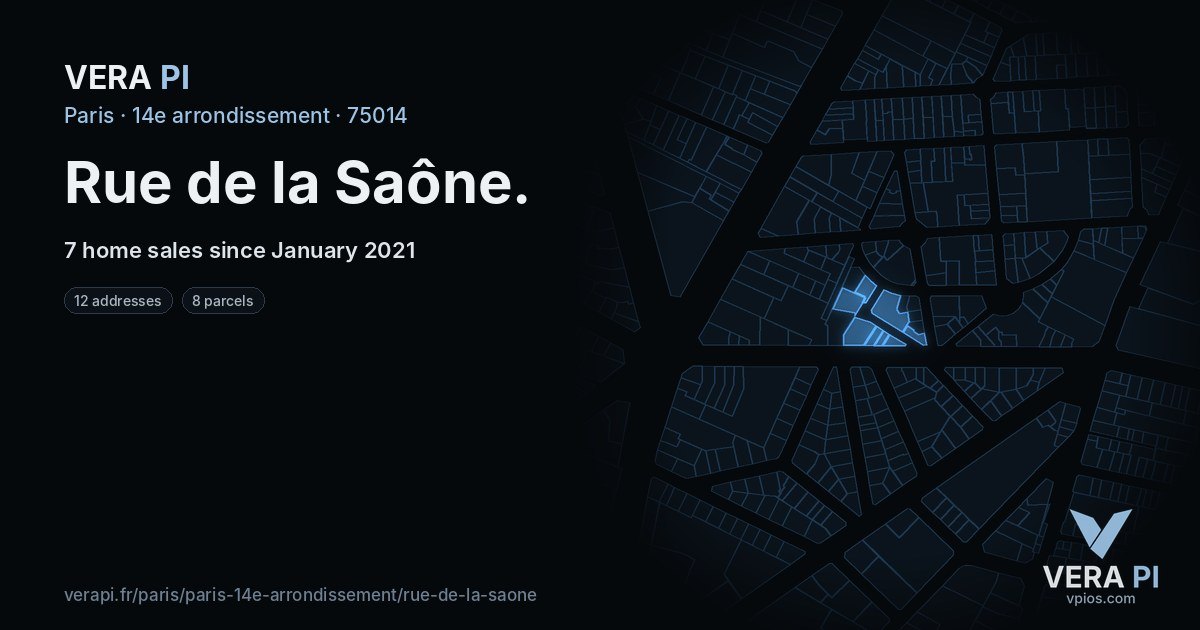Rue de la Saône, 14e arrondissement at night – every parcel coloured by the prices around it, the street's own parcels lit