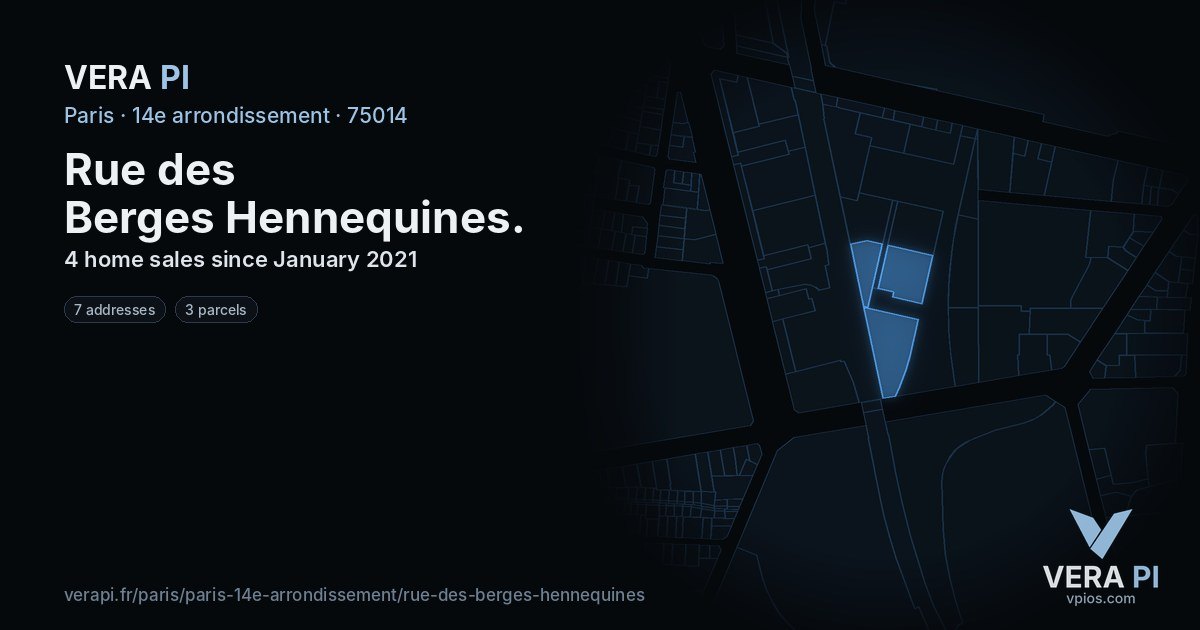 Rue des Berges Hennequines, 14e arrondissement at night – every parcel coloured by the prices around it, the street's own parcels lit