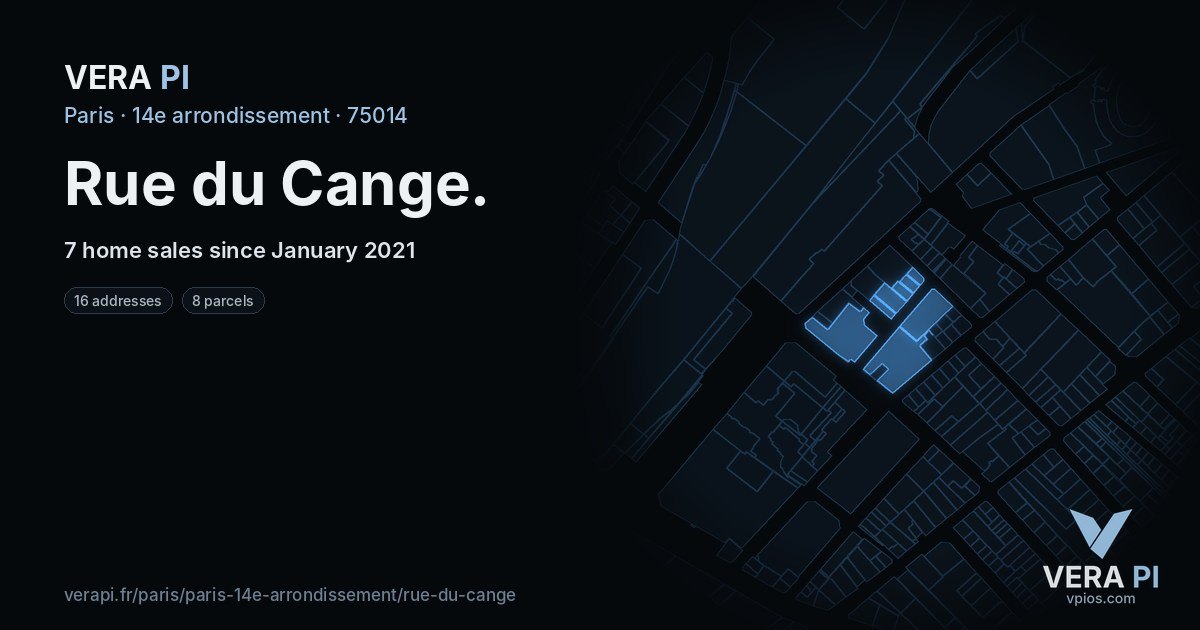 Rue du Cange, 14e arrondissement at night – every parcel coloured by the prices around it, the street's own parcels lit