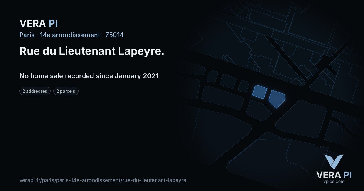 Rue du Lieutenant Lapeyre, 14e arrondissement at night – every parcel coloured by the prices around it, the street's own parcels lit