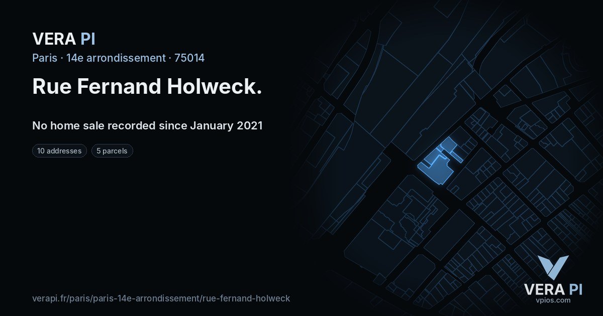 Rue Fernand Holweck, 14e arrondissement at night – every parcel coloured by the prices around it, the street's own parcels lit
