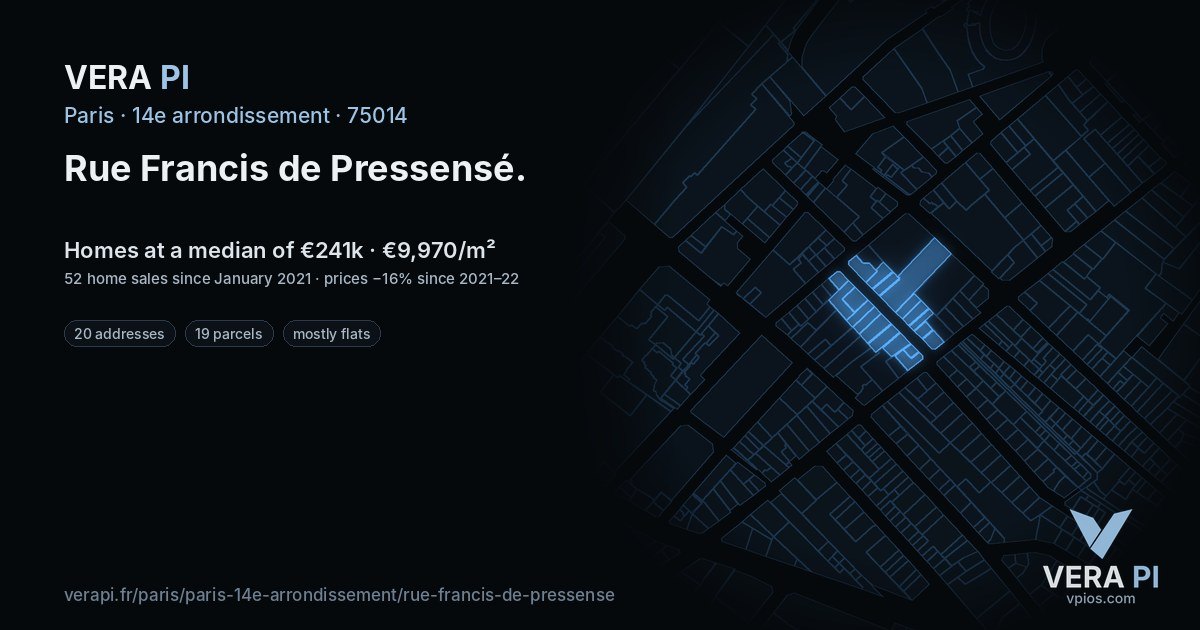 Rue Francis de Pressensé, 14e arrondissement at night – every parcel coloured by the prices around it, the street's own parcels lit
