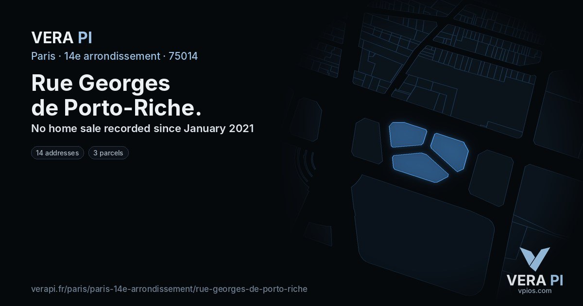 Rue Georges de Porto-Riche, 14e arrondissement at night – every parcel coloured by the prices around it, the street's own parcels lit