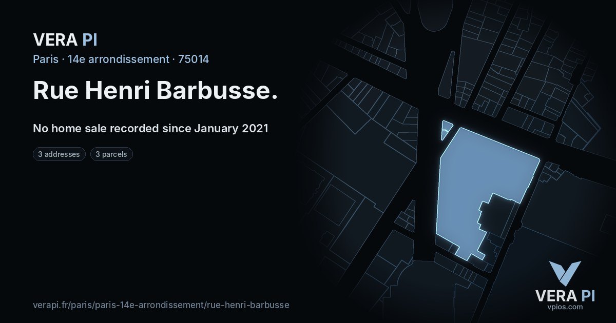 Rue Henri Barbusse, 14e arrondissement at night – every parcel coloured by the prices around it, the street's own parcels lit