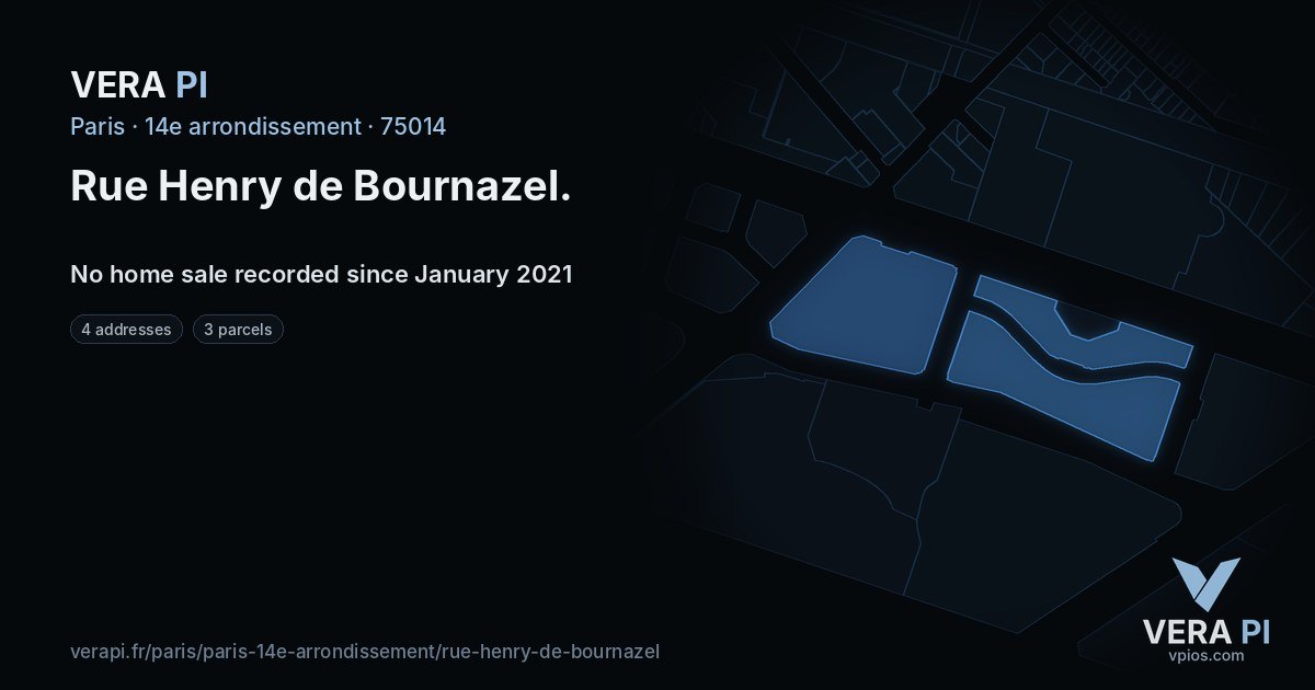 Rue Henry de Bournazel, 14e arrondissement at night – every parcel coloured by the prices around it, the street's own parcels lit