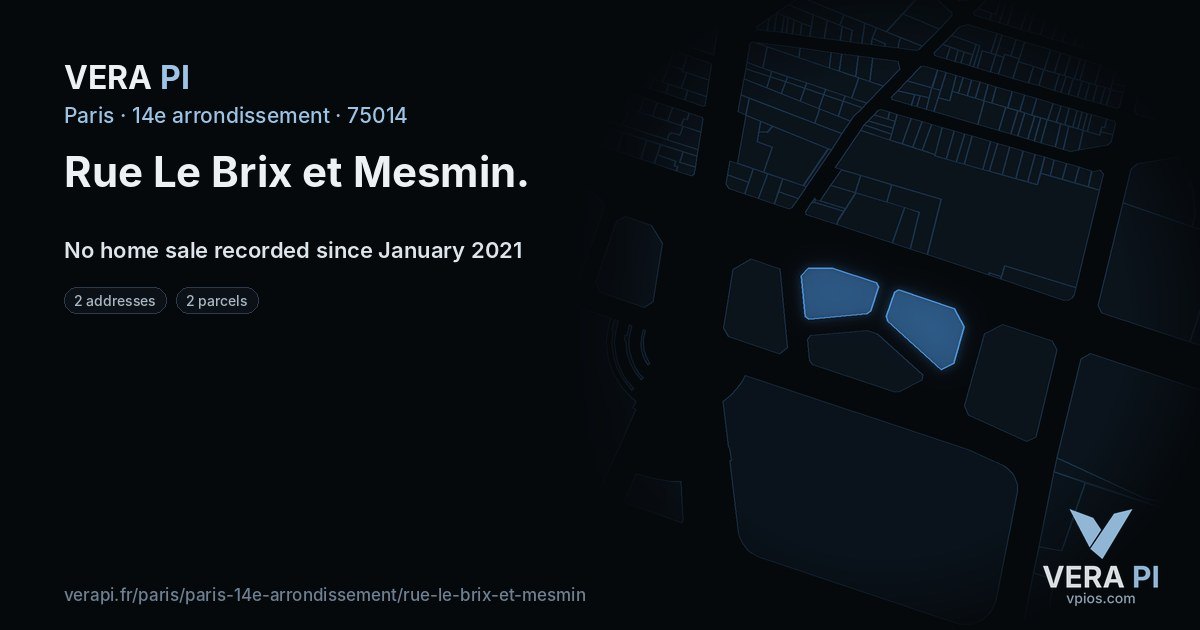 Rue Le Brix et Mesmin, 14e arrondissement at night – every parcel coloured by the prices around it, the street's own parcels lit