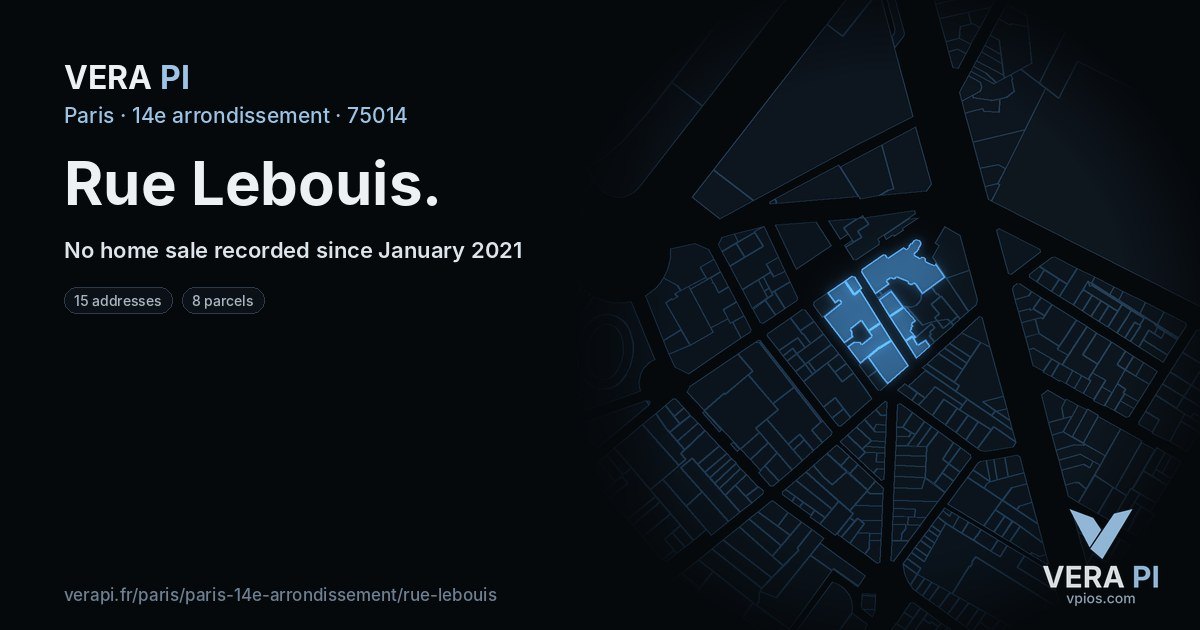 Rue Lebouis, 14e arrondissement at night – every parcel coloured by the prices around it, the street's own parcels lit