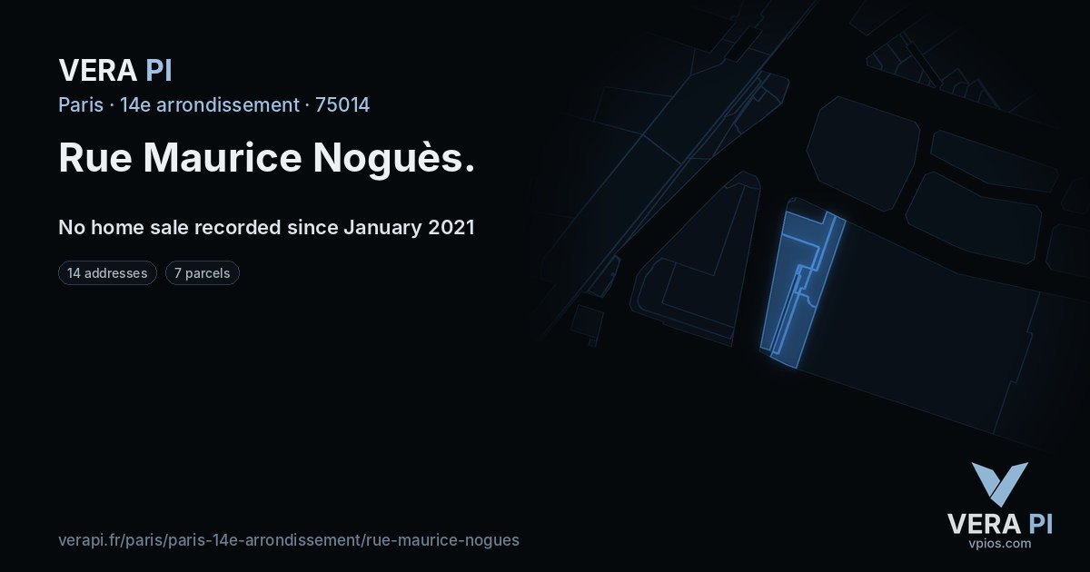 Rue Maurice Noguès, 14e arrondissement at night – every parcel coloured by the prices around it, the street's own parcels lit