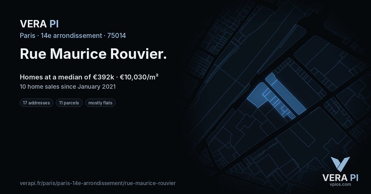 Rue Maurice Rouvier, 14e arrondissement at night – every parcel coloured by the prices around it, the street's own parcels lit