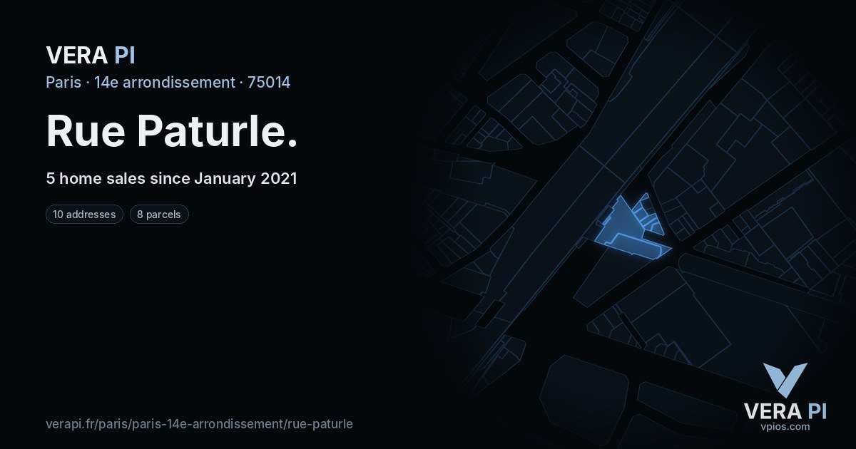 Rue Paturle, 14e arrondissement at night – every parcel coloured by the prices around it, the street's own parcels lit
