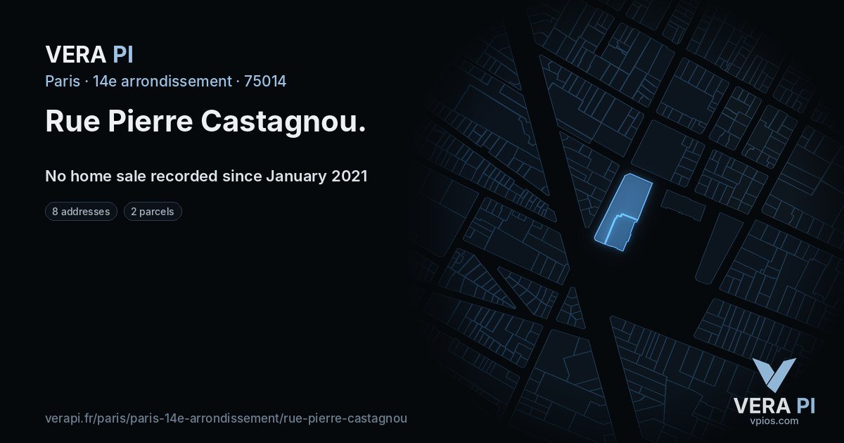 Rue Pierre Castagnou, 14e arrondissement at night – every parcel coloured by the prices around it, the street's own parcels lit