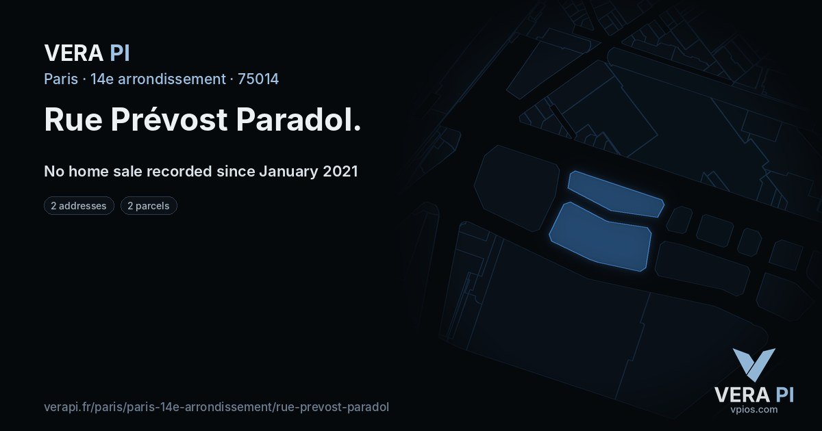 Rue Prévost Paradol, 14e arrondissement at night – every parcel coloured by the prices around it, the street's own parcels lit