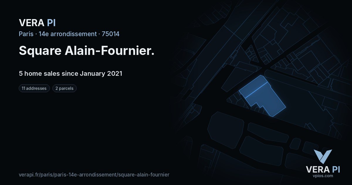 Square Alain-Fournier, 14e arrondissement at night – every parcel coloured by the prices around it, the street's own parcels lit